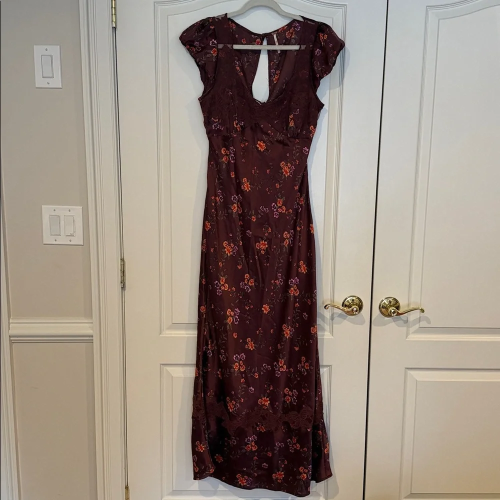 Floral Slip Dress in Deep Burgundy Free People Butterfly Babe Size Medium - Picture 4 of 10
